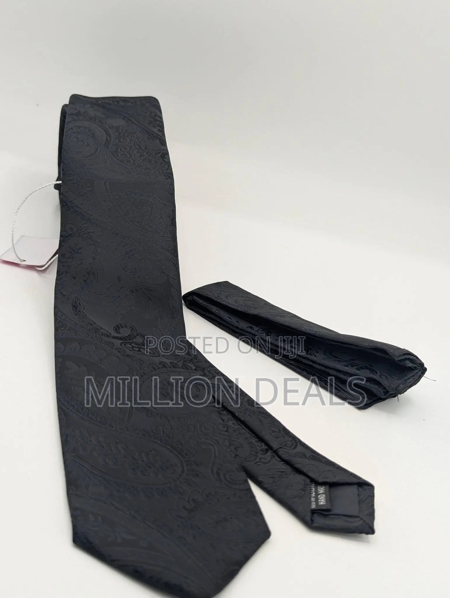 Classic Black Pattern Men's Corporate Long Tie With Pocket Square