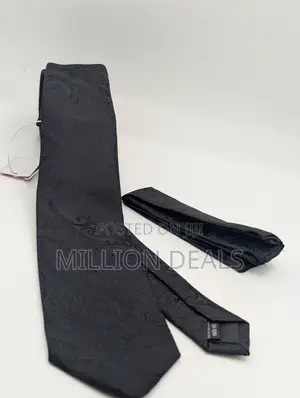 Classic Black Pattern Men's Corporate Long Tie With Pocket Square