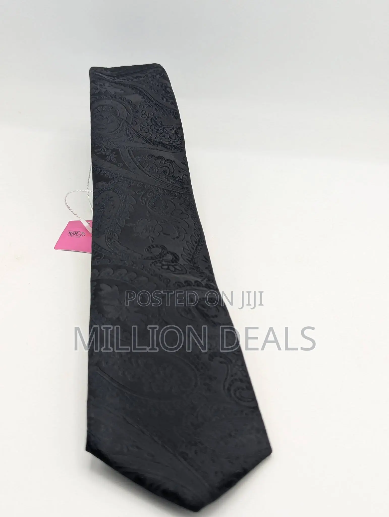 Classic Black Pattern Men's Corporate Long Tie With Pocket Square