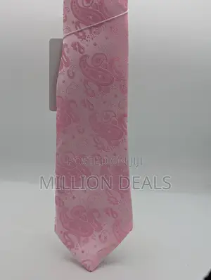 Stylish Pattern Men's Corporate Long Tie With Pocket Square Pink
