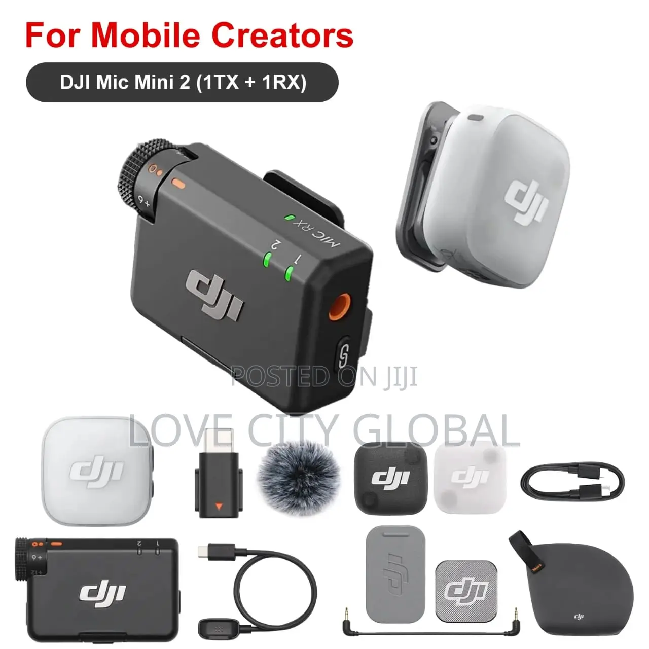 DJI Mic Mini 2 (1TX + 1 RX) Microphone, 48h for Camera, iPhone/Android