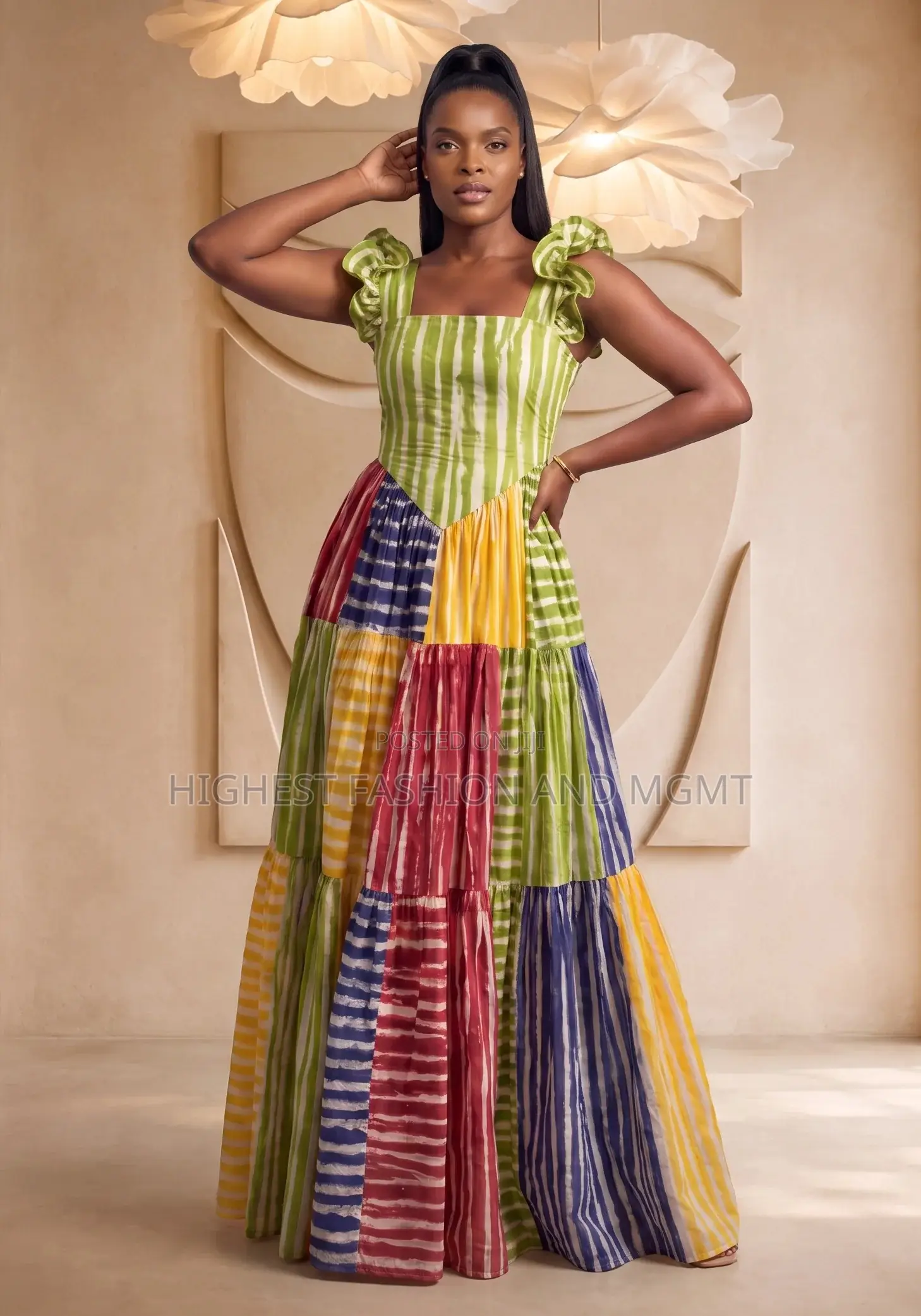 Multicoloured Adire Cotton Patchwork Maxi Dress