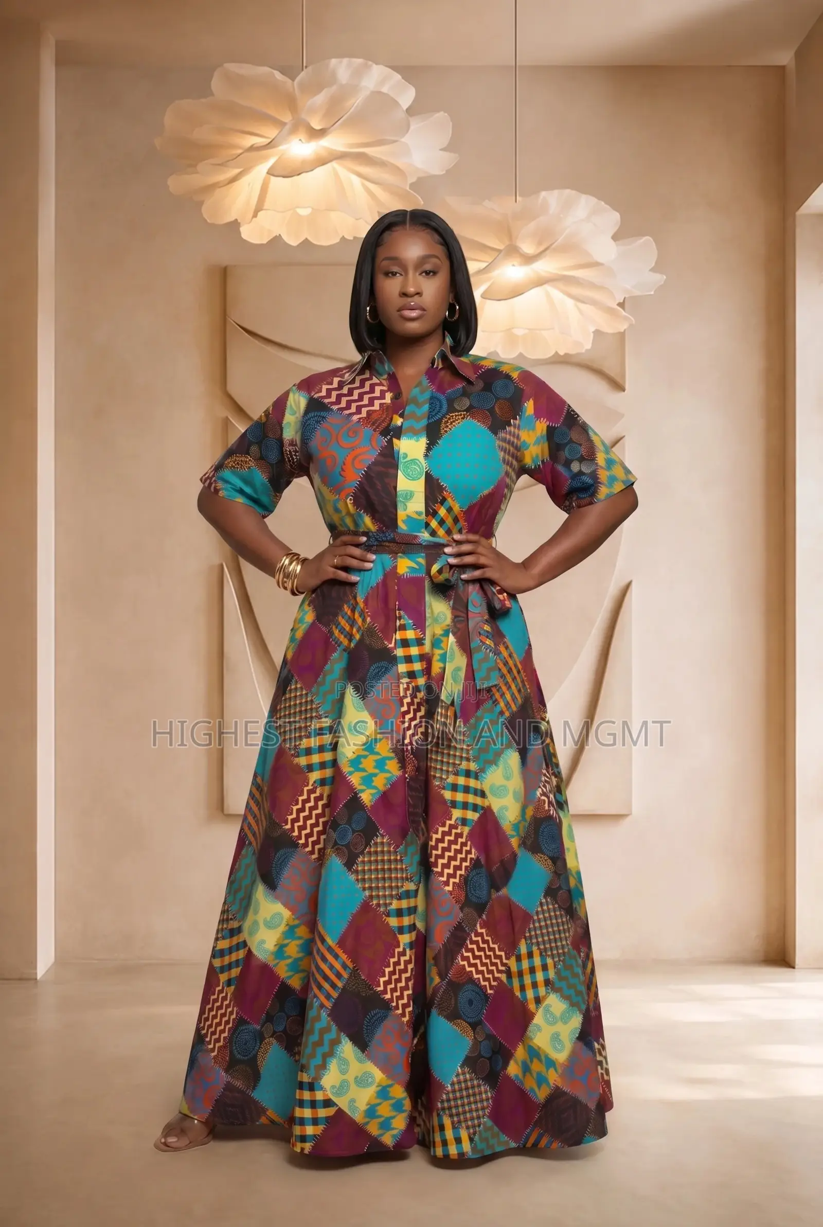 African Print Shirt Maxi Gown