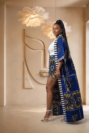 African Print Long Kimono Jacket and Shorts Set