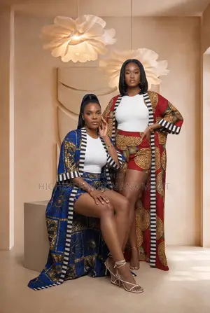 African Print Long Kimono Jacket and Shorts Set