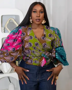 Multicoloured Print Cotton Puff Sleeve Wrap Top