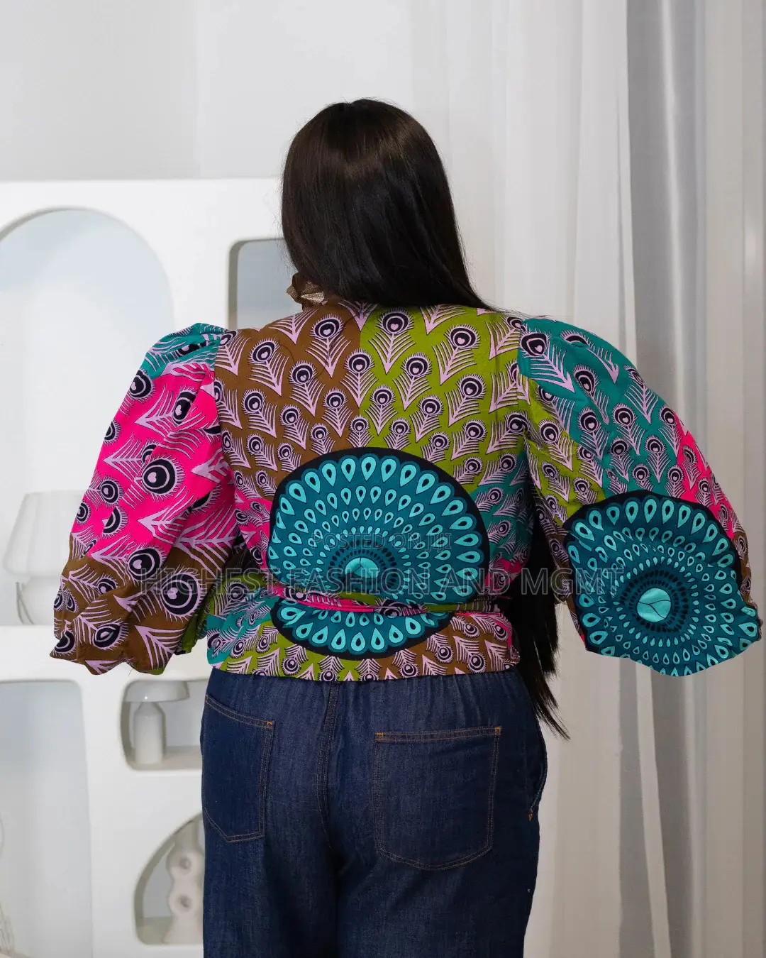 Multicoloured Print Cotton Puff Sleeve Wrap Top