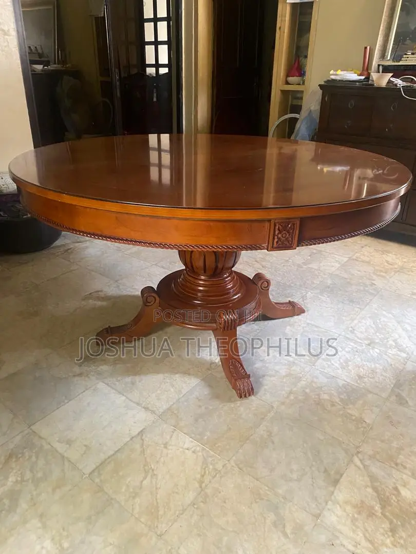Solid Mahogany Round Dining Table With Lazy Susan + 6 Chairs