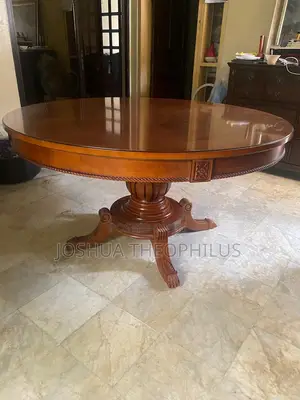 Solid Mahogany Round Dining Table With Lazy Susan + 6 Chairs