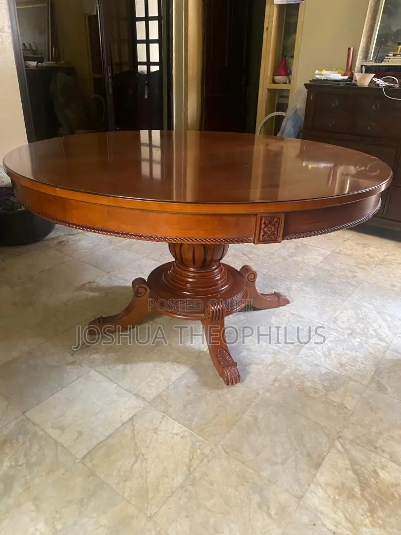 Solid Mahogany Round Dining Table With Lazy Susan + 6 Chairs