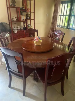 Solid Mahogany Round Dining Table With Lazy Susan + 6 Chairs