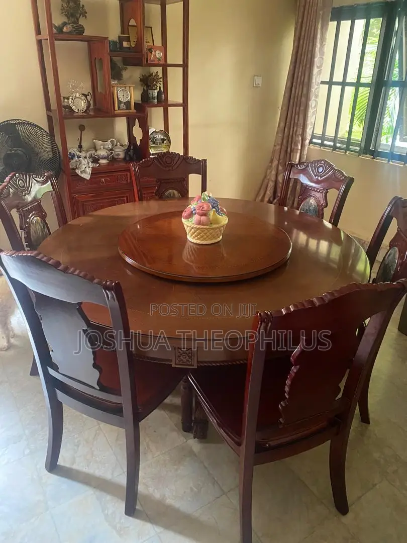 Solid Mahogany Round Dining Table With Lazy Susan + 6 Chairs