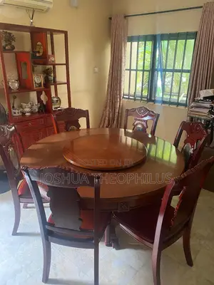 Solid Mahogany Round Dining Table With Lazy Susan + 6 Chairs