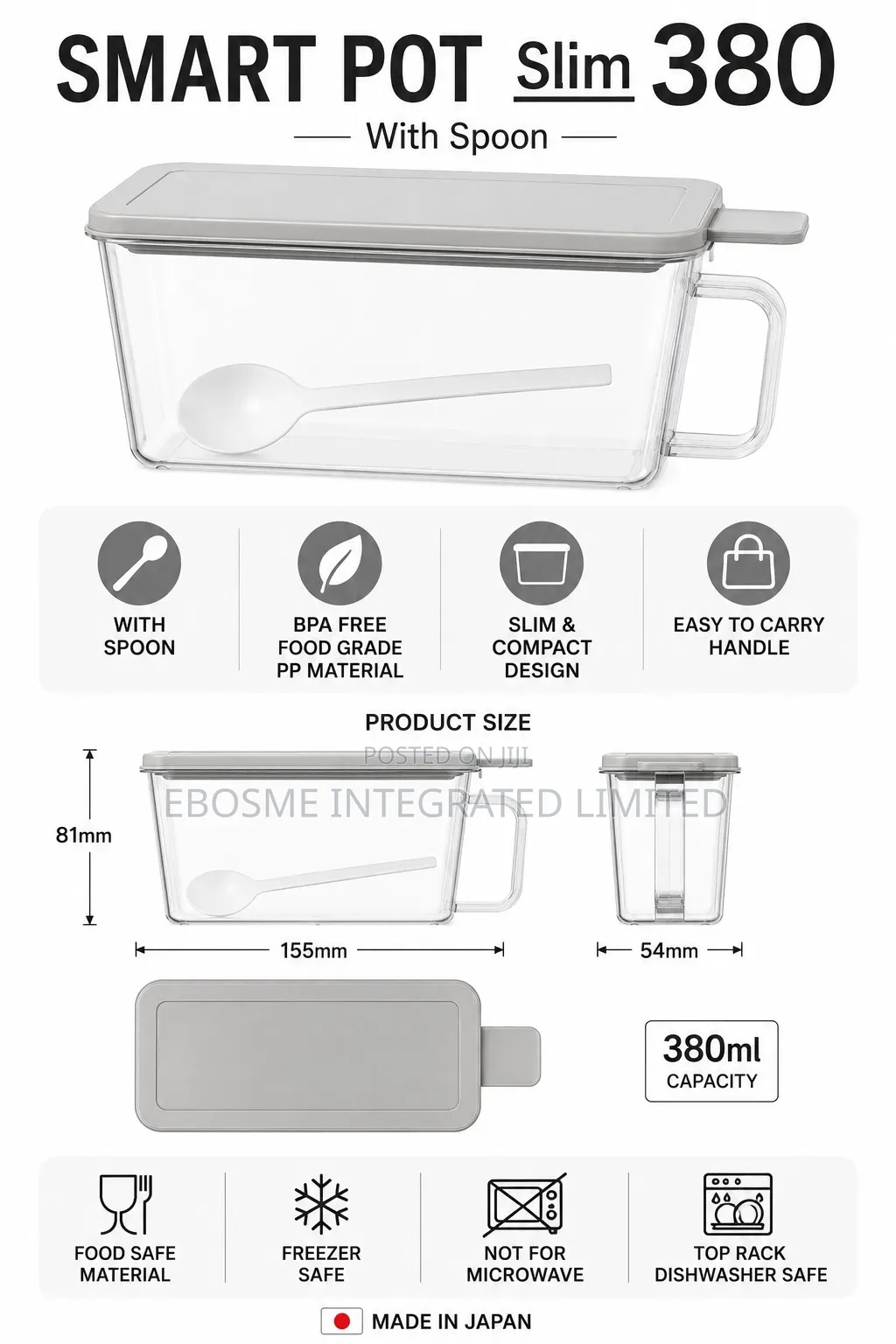 SMART POT Slim 380 Food Storage Container With Spoon (380ml)