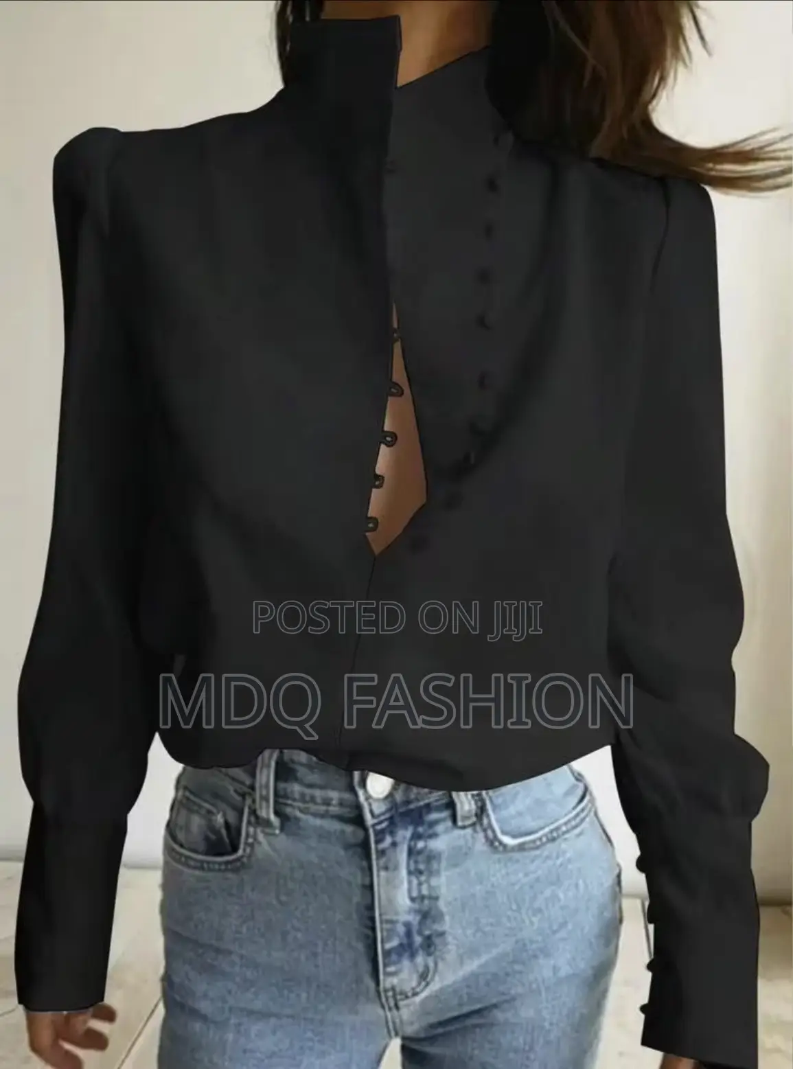 High-Neck Button Blouse