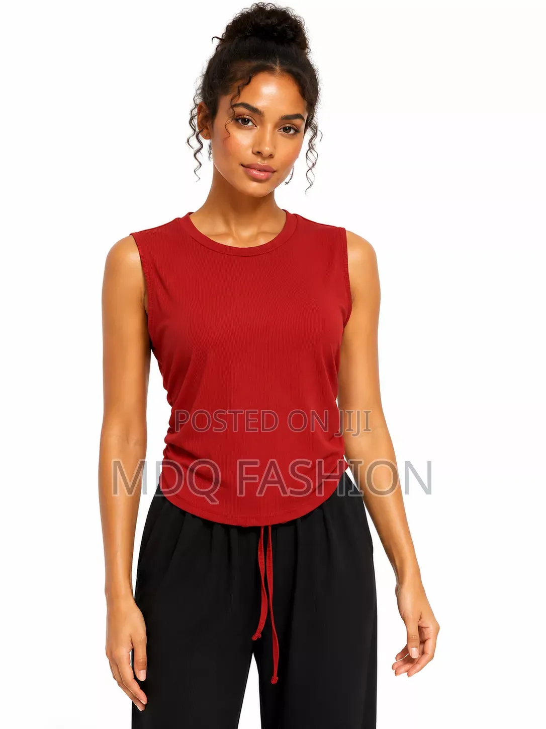 Classy Red Top Black Trousers Matching Combo Set