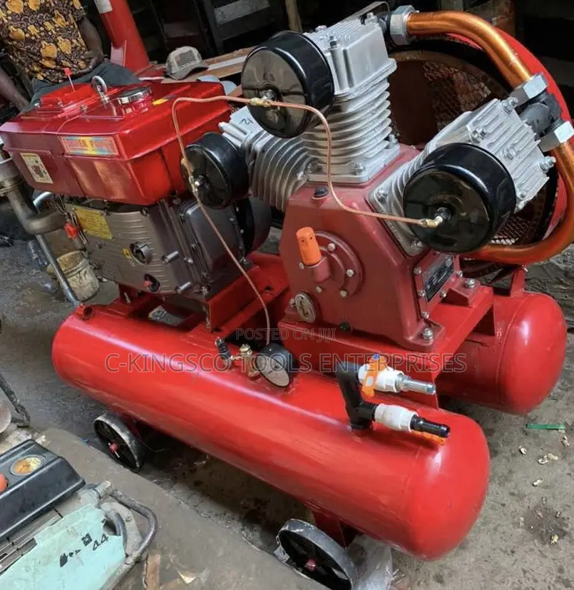 Double-Tank Mobile Air Compressor Powered by a Diesel Engine,