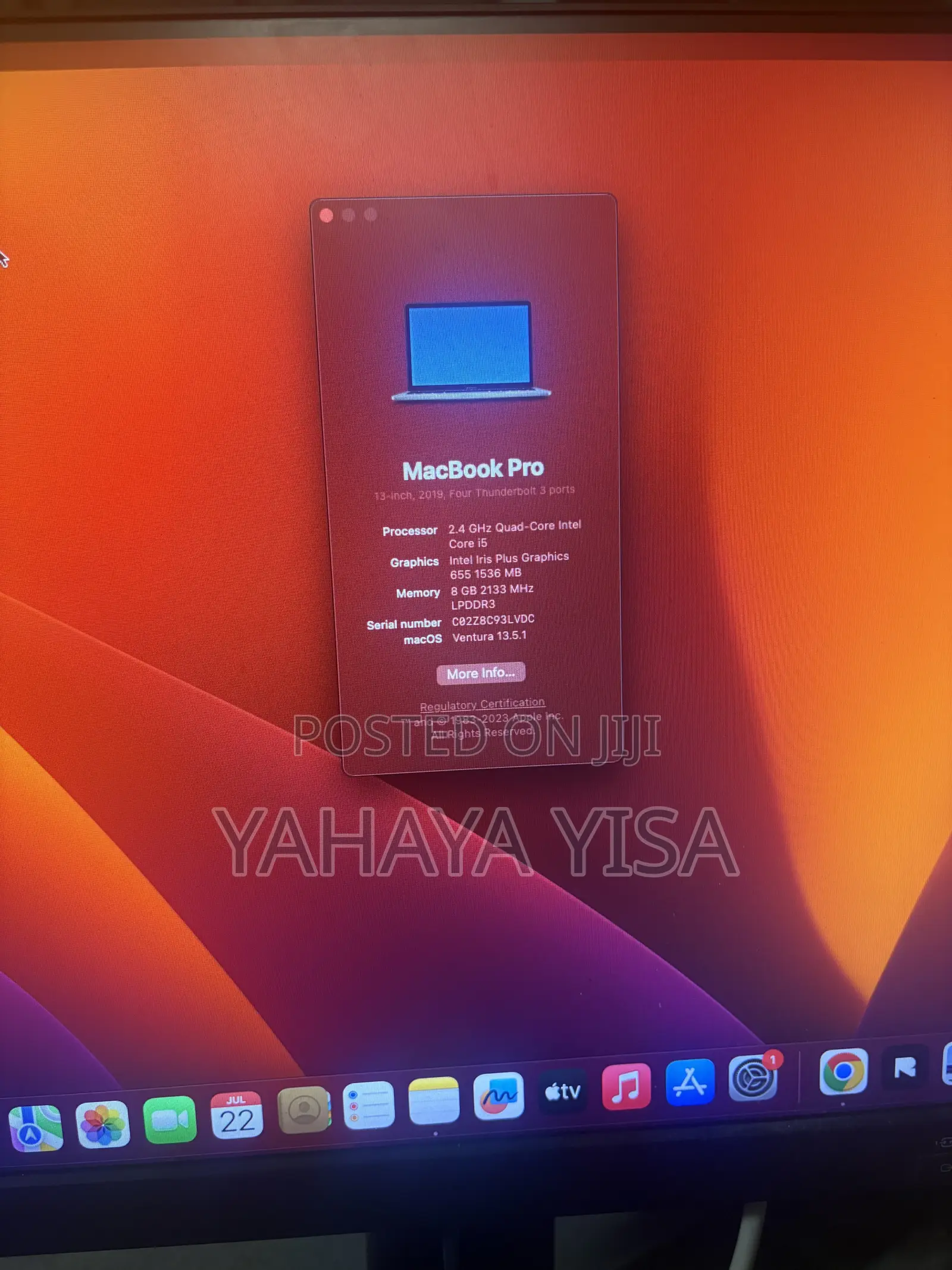 Laptop Apple MacBook Pro 2019 8GB Intel Core i5 SSD 256GB