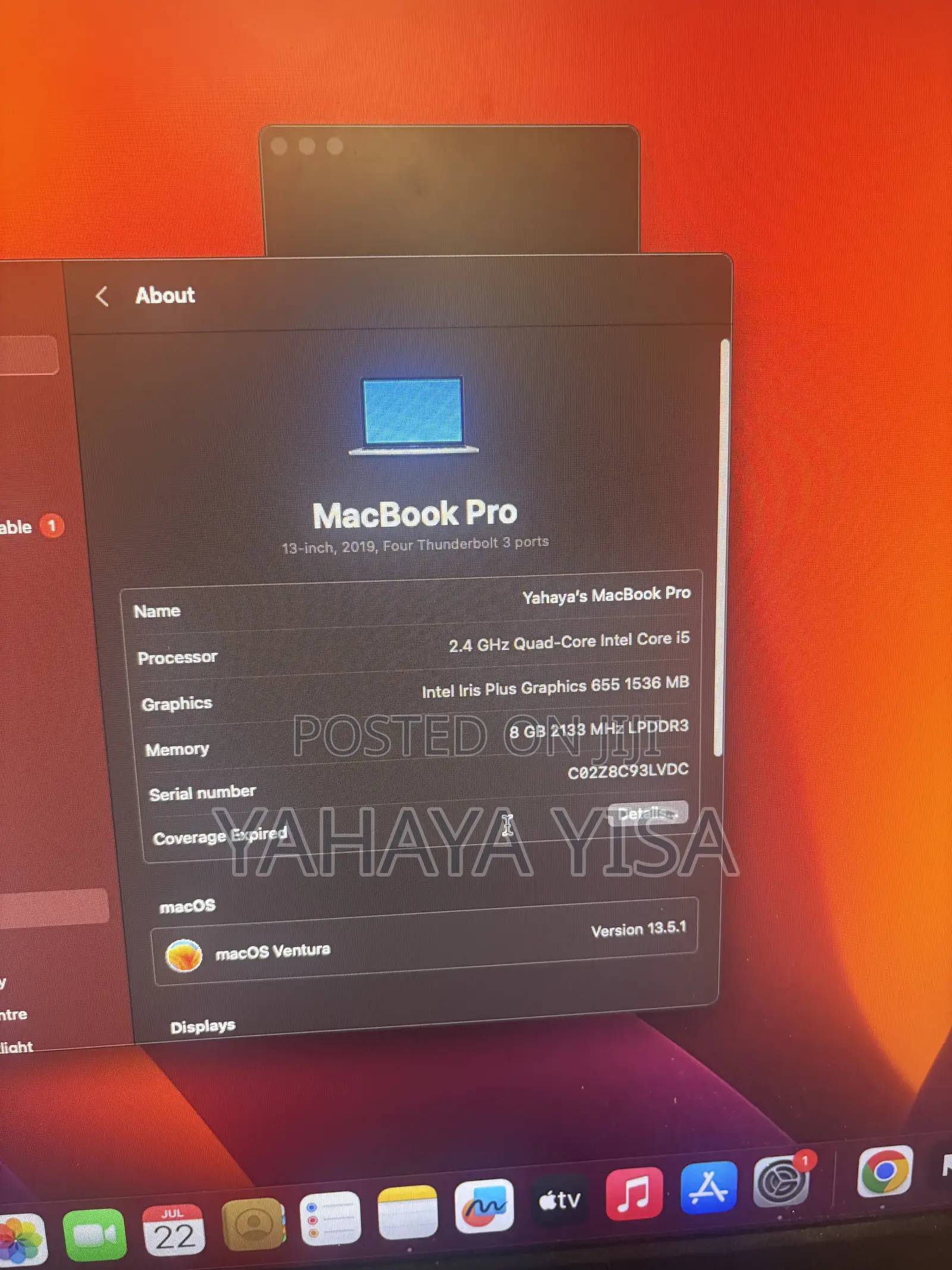 Laptop Apple MacBook Pro 2019 8GB Intel Core i5 SSD 256GB