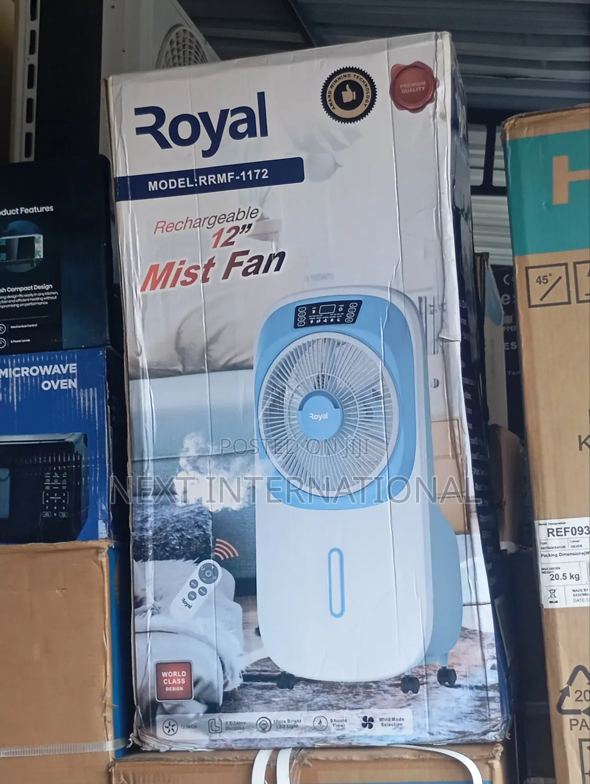 Royal Rechargeable Mist Fan 12 Inch, Remote Control, Lasting Battery