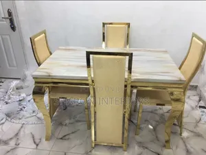 Dining by 4 Marble Top, Gold Color