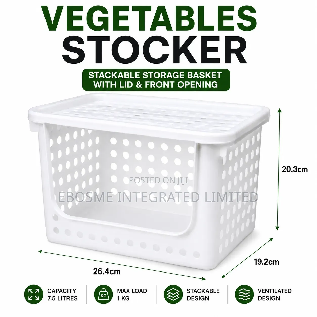 Stackable Ventilated Vegetable Storage Basket With Lid 7.5L