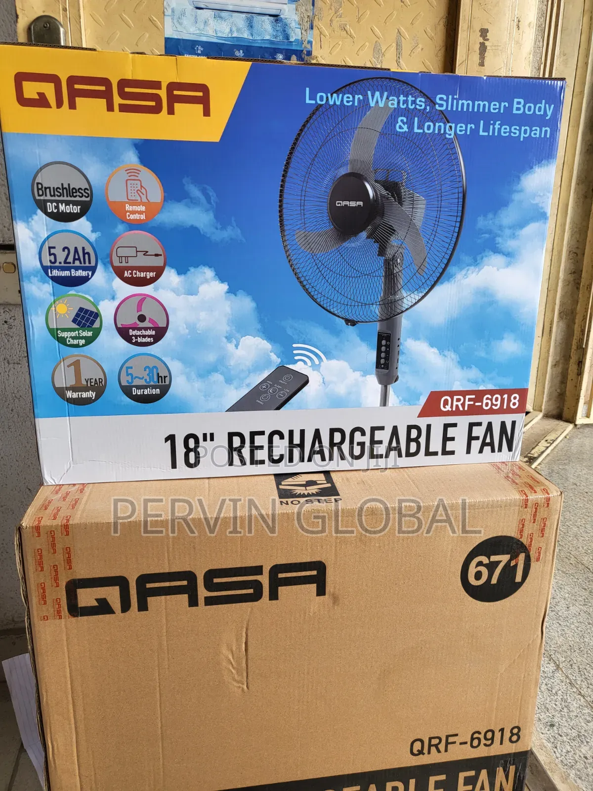 Qasa Rechargeable Fan QRF6918 Lithium 18"