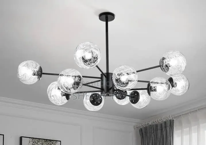 Modern 12-Light Black Glass Chandelier Ceiling Light