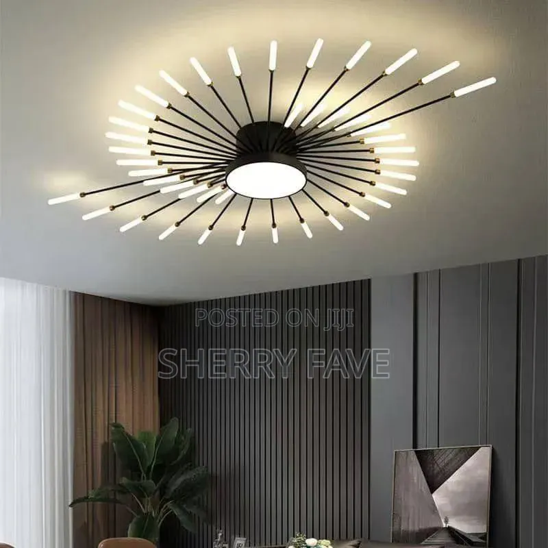 Luxury Modern LED Starburst Ceiling Chandelier – Black Finish
