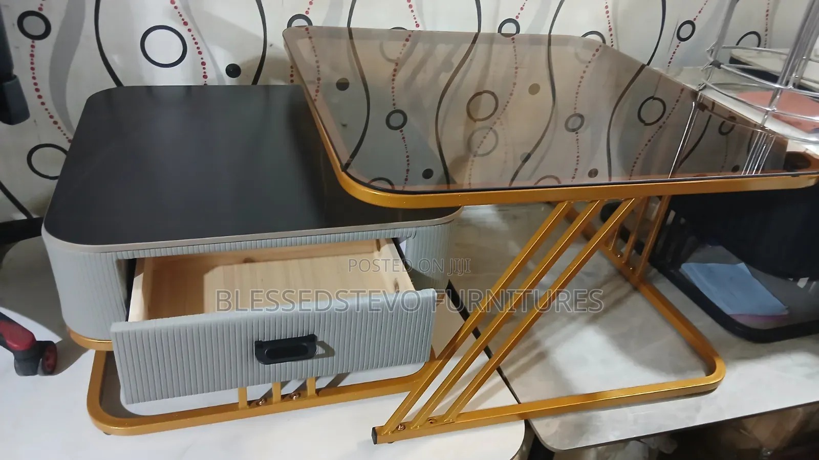 Gold Center Table With Drawer