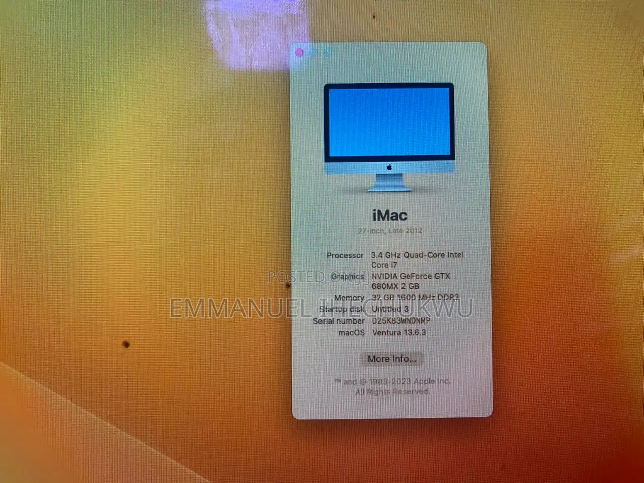 Desktop Computer Apple iMac 32GB Intel Core i7 HDD 1T