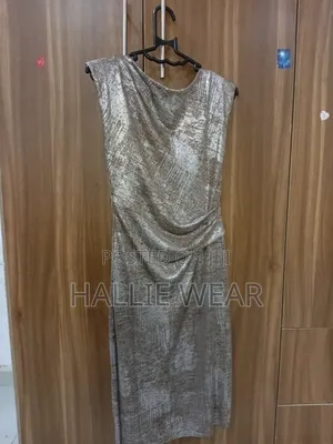 Metallic Draped Sheath Dress – Champagne Gold