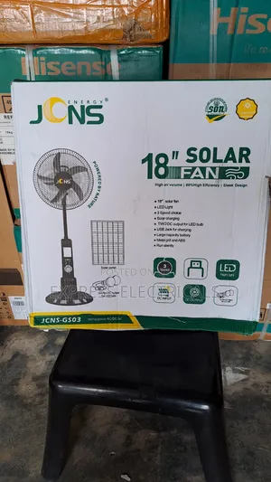 JONS 18" Solar Rechargeable Standing Fan | AC/DC | USB | 2 LED Bulbs