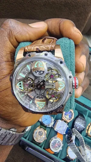 Hanbro Leather Watch With Open Display
