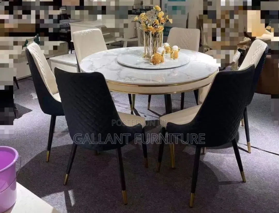 Quality Marble Top Dining Table Set by 6