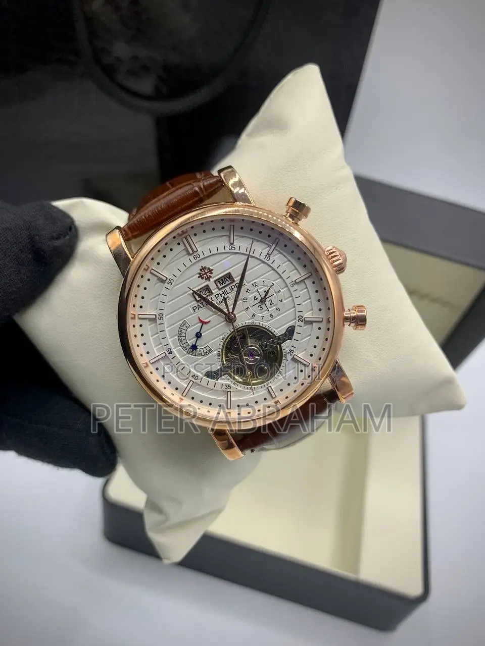 Luxury Patek Philippe Skeleton Automatic Leather Watch
