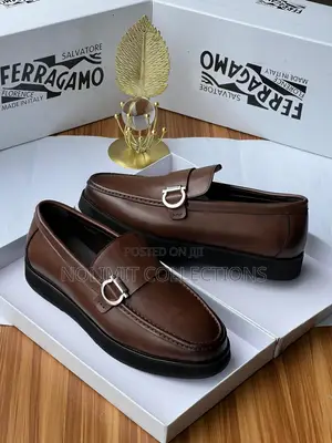 Men's Ferragamo Leather Loafers With Black Thick Soles