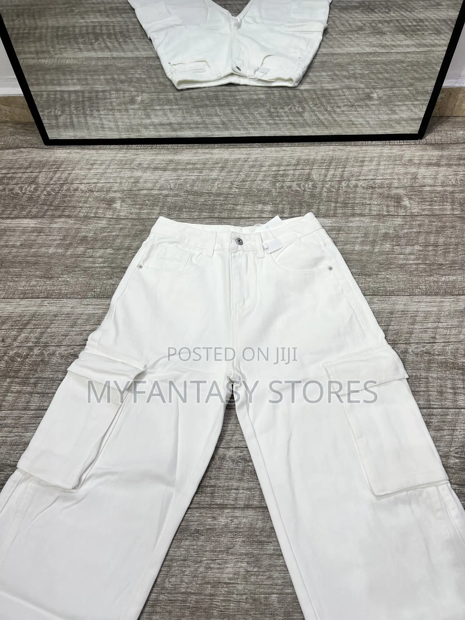 White Cargo Jean Pants