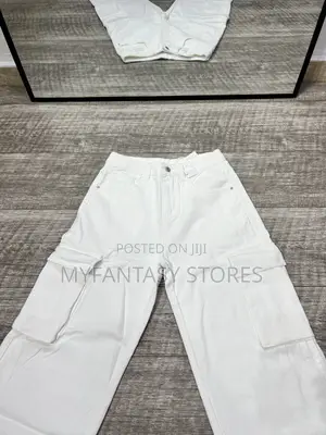White Cargo Jean Pants