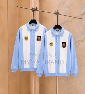 Argentina-Inspired Long-Sleeve Polo Sweatshirt