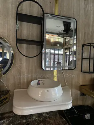 Withe Wall Hung Basin With LED Mirror and Shelf
