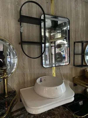 Withe Wall Hung Basin With LED Mirror and Shelf