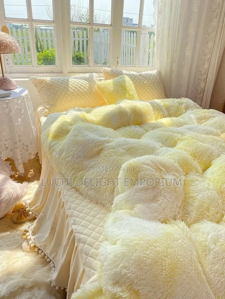  Luxury Fluffy Fur Duvet, Bedsheets 4 Pillowcase Set 6/7,7/7