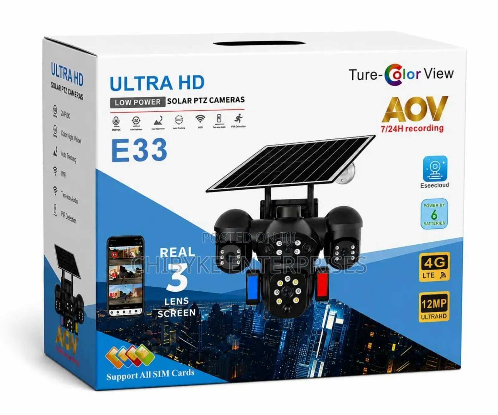 Eseecloud Triple Lens Solar PTZ Camera With Auto Tracking