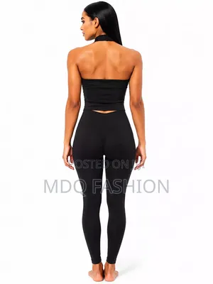 Black 2-Piece Halter Crop Top Leggings Set