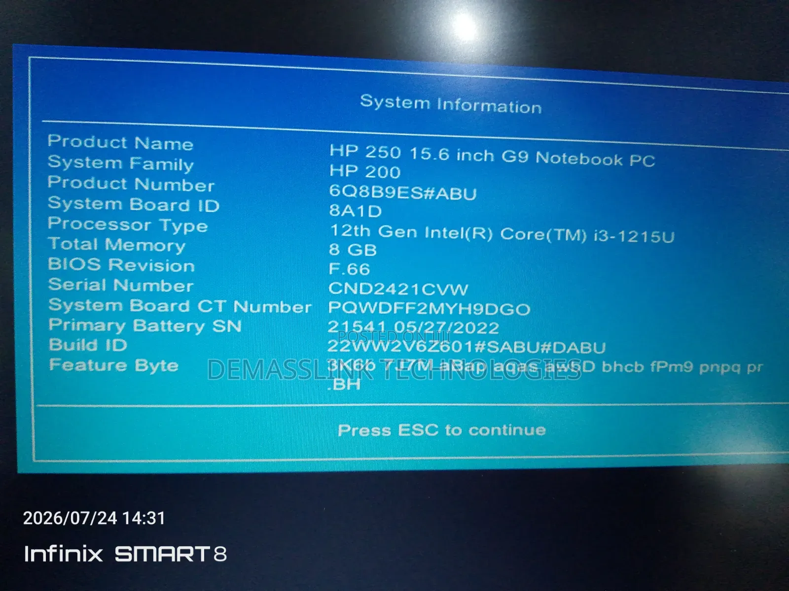 Laptop HP 250 G8 8GB Intel Core i3 SSD 256GB