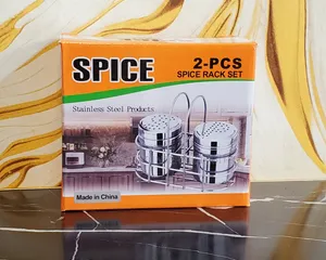 2PCS Stainless Steel Spice Condiment Jars With Rack Set