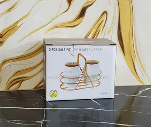 2PCS Ceramic Salt Pepper Pot Set With Gold Metal Rack