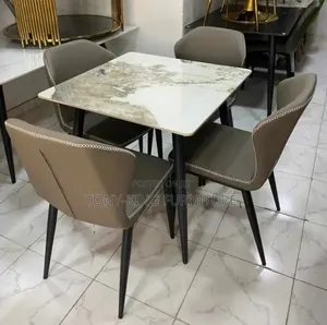 Modern Imported Square Marble Top Dining Table Set by 4-Seater.