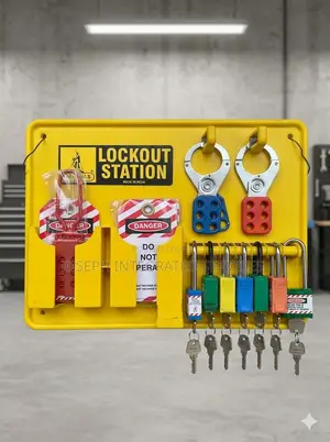 Bright Yellow, Wall-Mounted Lockout/Tagout (LOTO) Station